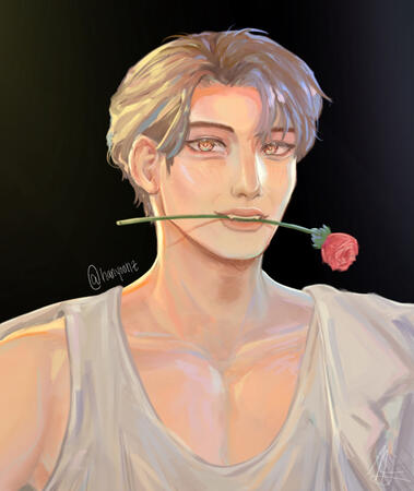 a boy with a rose